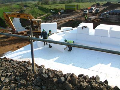 Lightweight polystyrene fill behind abutments